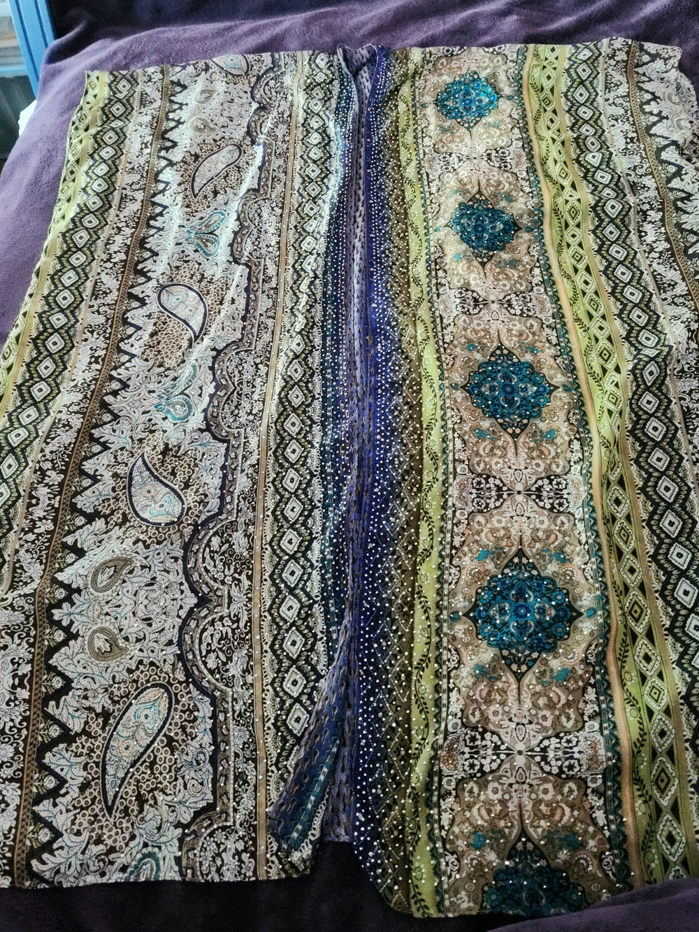 Jessica McClintock Green, Blue, Cream Paisley & Medallion Kimono